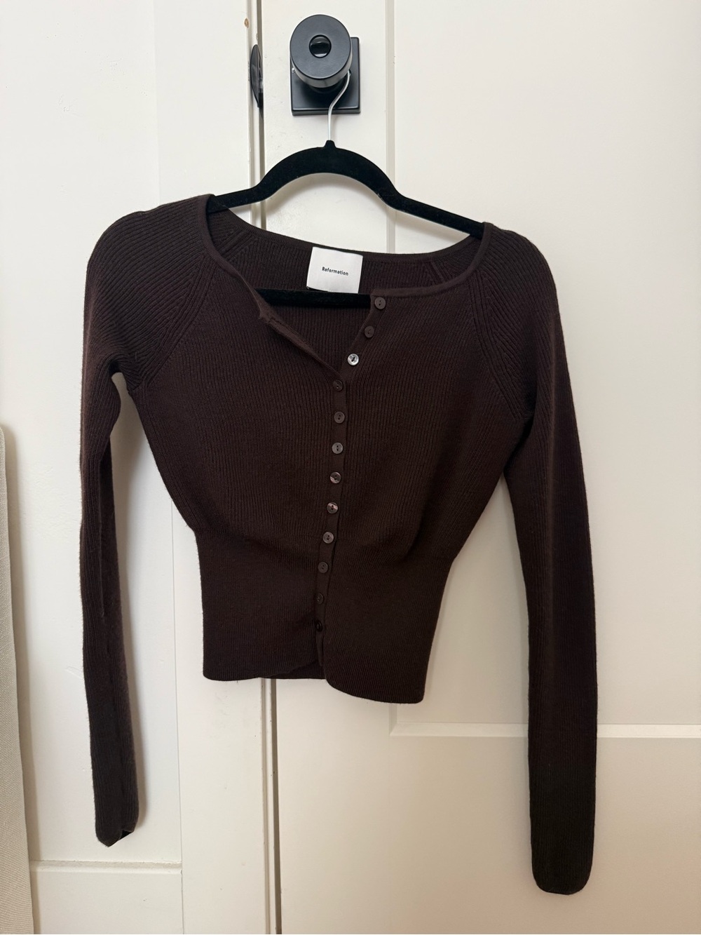 Reformation Ribbed Button-Front Women's Sweater Cardigan - Brown Size Small